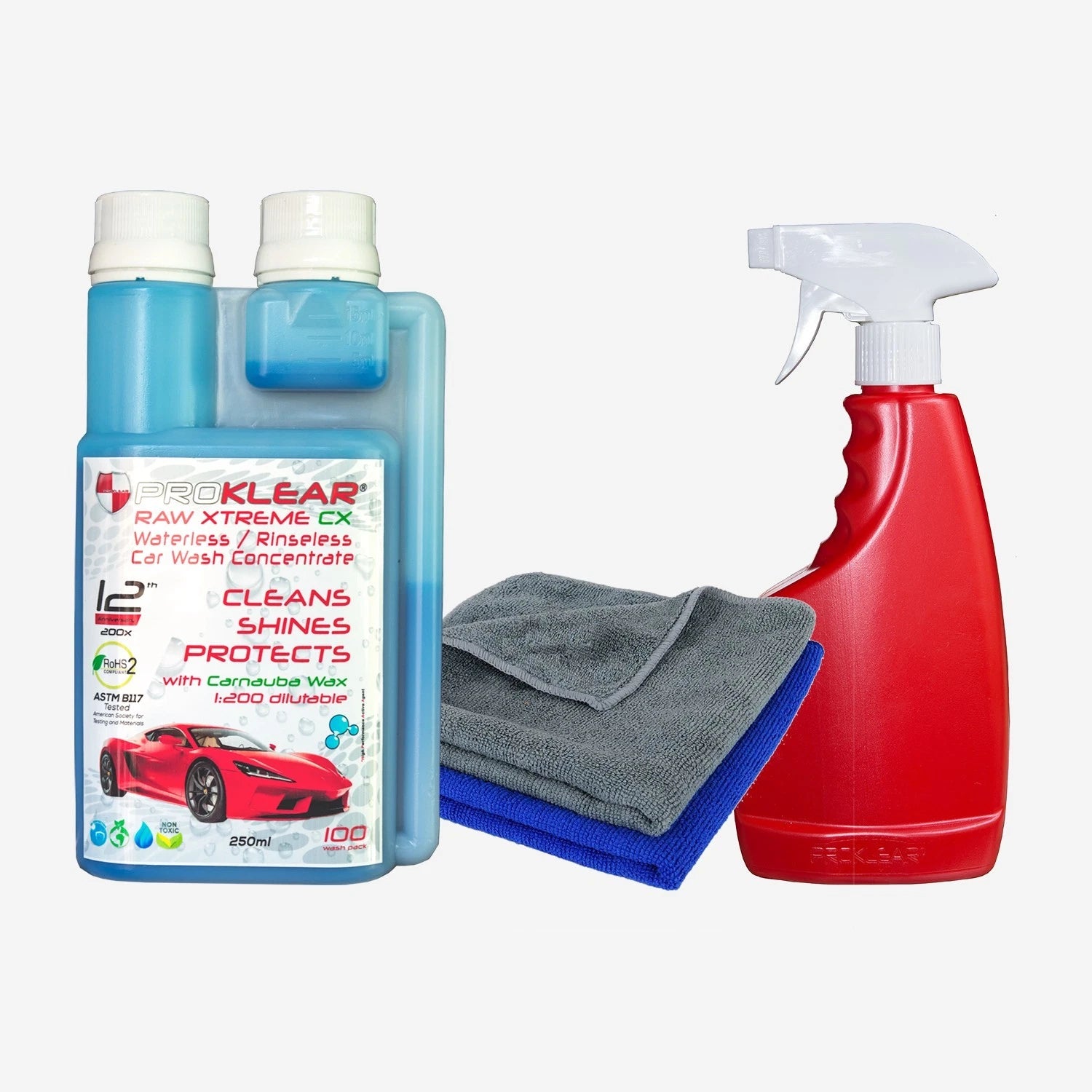 PROKLEAR Waterless Car Bike Wash Kit| Carnauba wax | 200x Concentrate | 200 WASH