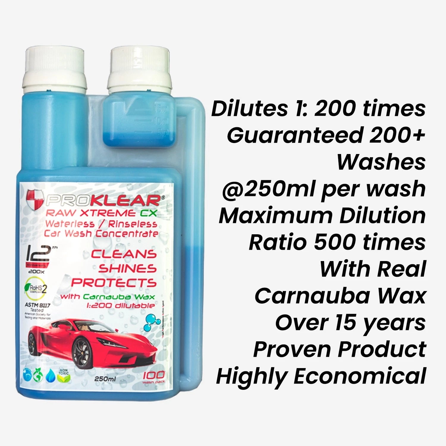 PROKLEAR Waterless Car Bike Wash Kit| Carnauba wax | 200x Concentrate | 200 WASH