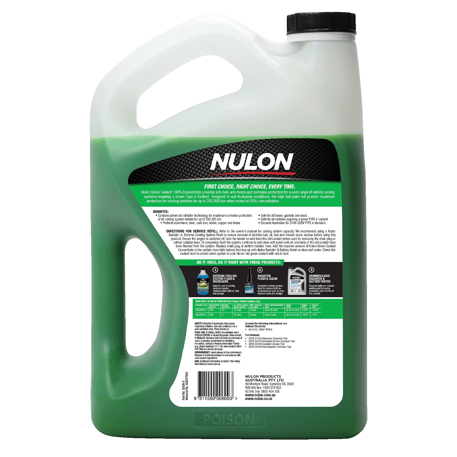 Nulon 5L Green Coolant 100% Concentrate