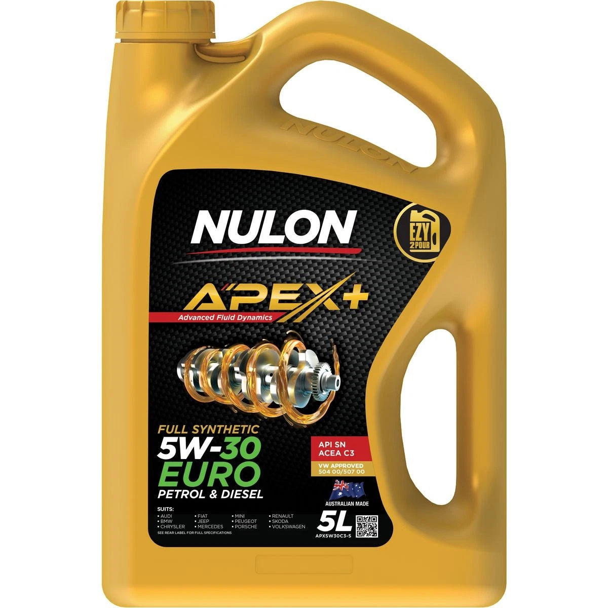 Nulon APEX+ 5W-30 Euro Petrol Engine Oil 5L Full Synthetic APX5W30C3-5