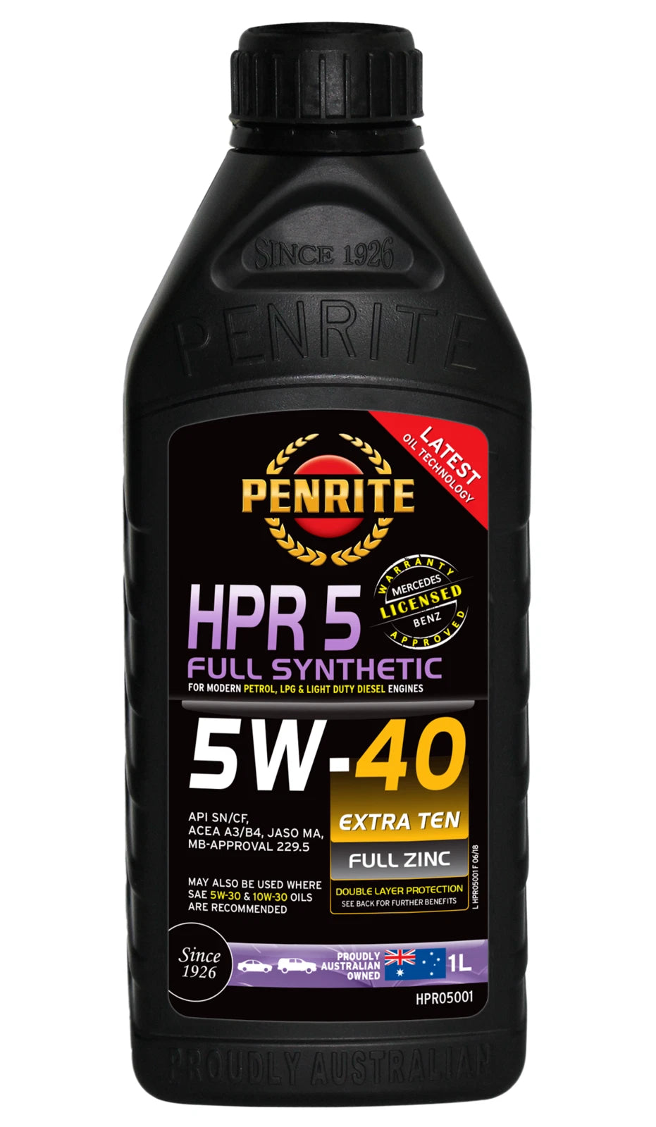 Penrite HPR 5 SAE 5W40 FULL SYNTHETIC EXTRA TEN FULL ZINC Engine Oil 1L