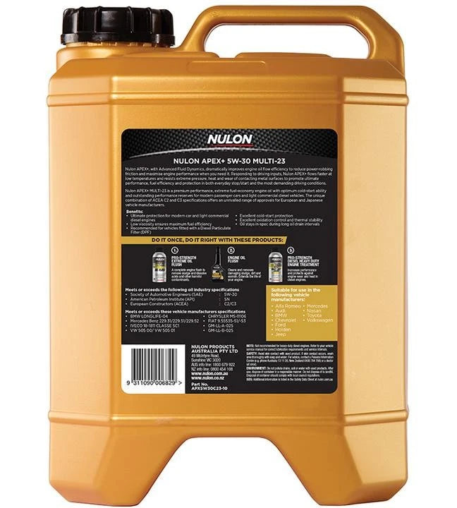 Nulon APEX+ 5W-30 Multi-23 Engine Oil 10L Full Synthetic APX5W30C23-10