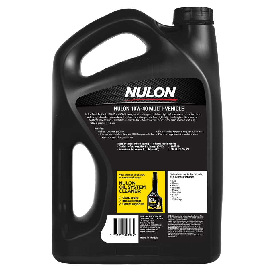 Nulon 5L Semi Synthetic 10W-40 Multi-Vehicle Engine Oil