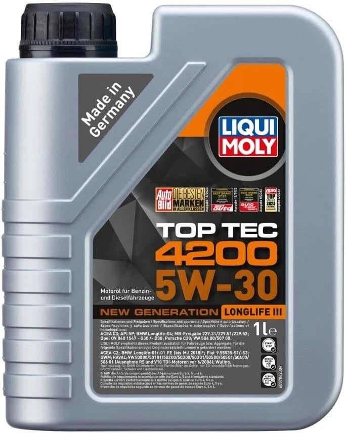 Liqui Moly Top Tec 1L 4200 5W30 Engine Oil ACEA C3 VW 504 507 - Part 8972