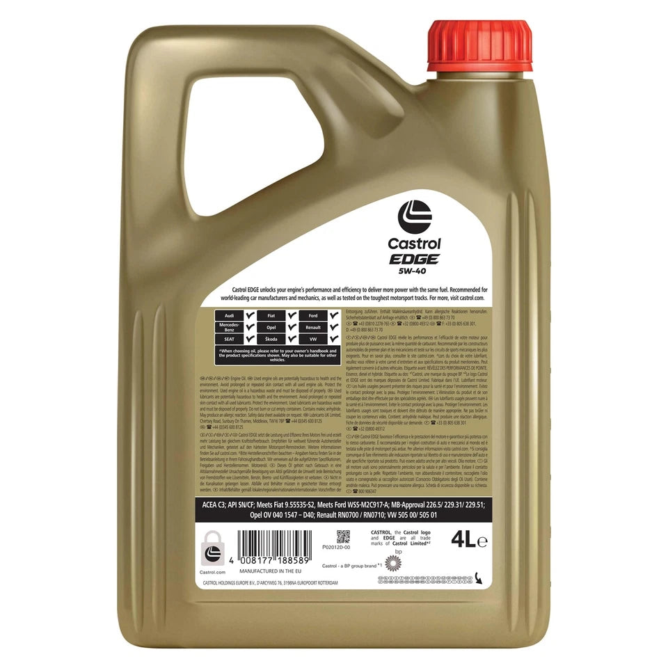 Castrol EDGE Titanium 5W-40 5W40 Fully Synthetic Engine Oil - 4 Litre 4L