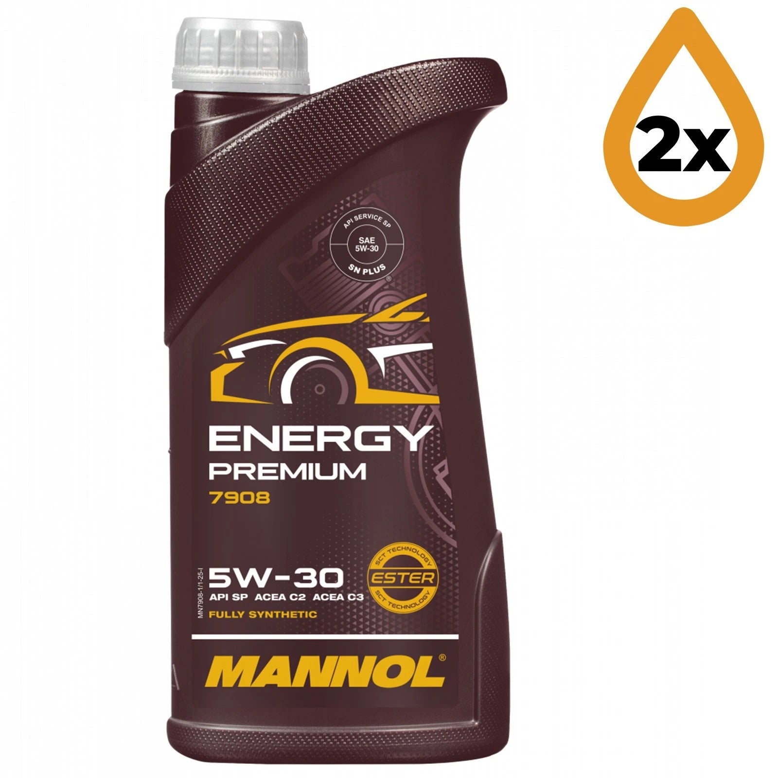 Mannol 5W-30 7908 Energy Premium C3 Fully Synthetic Engine Oil - 2 x 1 litre